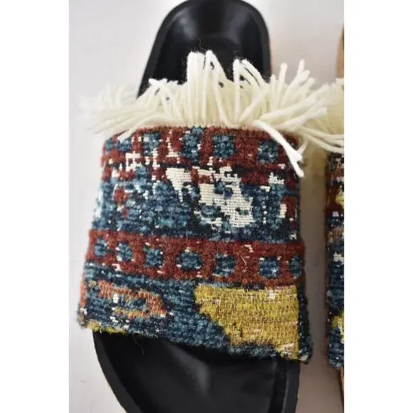 Chloe Kerenin Kilim Rug Tapestry Fringe Multicolor Slide Slip On Flat Sandal 36 - Picture 9 of 14